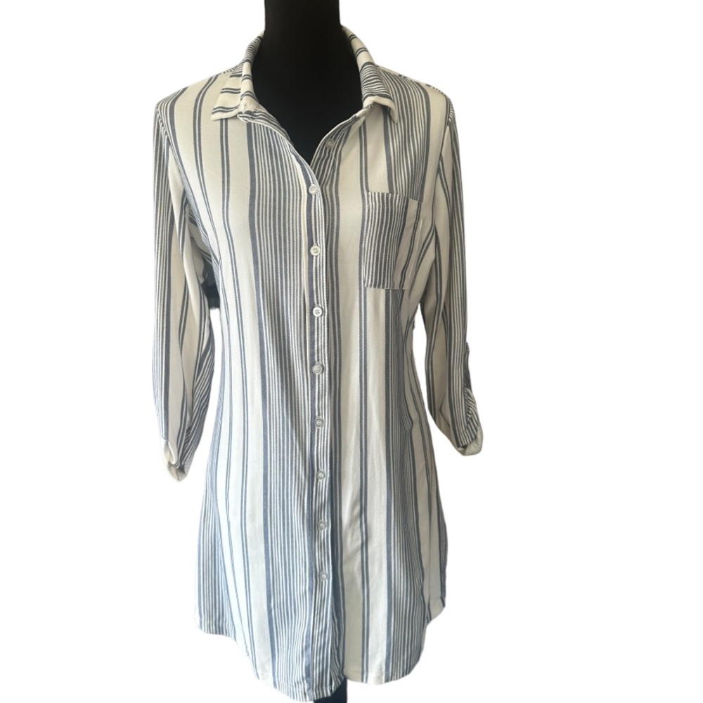 No Coment Button Down Dress With Blue White Stipes Size Large